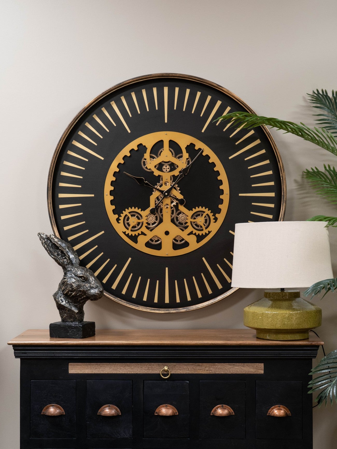Palladium Black & Gold Centre Moving Dials Wall Clock Large